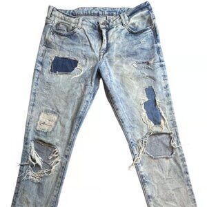 Girlfriend Fit Jeans Womens 30 Distressed Patched Low Waist Ankle